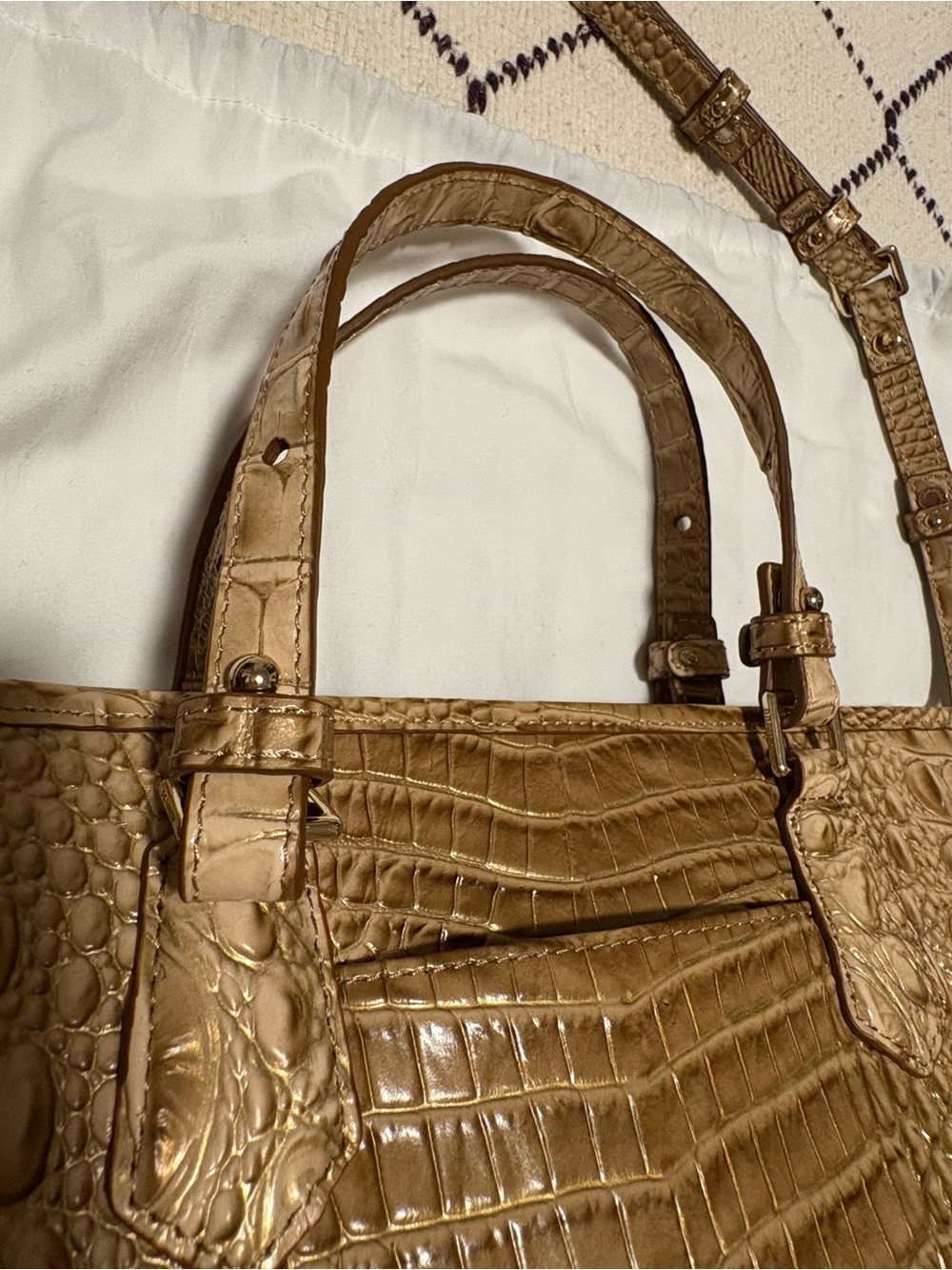 Brahmin Mini Asher Granite Melbourne Croc-Embossed Leather Satchel - Picture 12 of 16